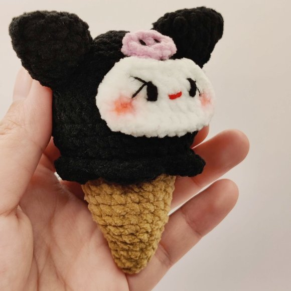 Handmade Amigurumi Crochet Sanrio Kuromi Ice Cream Cone - Picture 10 of 10